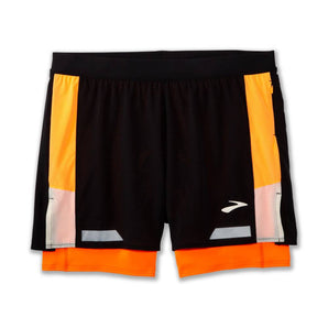 Brooks Run Visible 5" 2in1 Short 2.0 (Mens) - Black/Ecru/Fluoro Flash