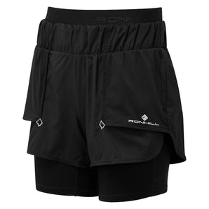 Tech Twin Short (Womens) - All Black - RunActive